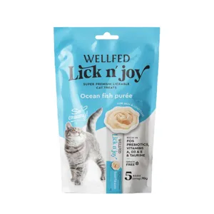 تشویقی گربه ولفد مدل تقویت پوست و مو طعم ماهی اقیانوس بسته 5 عددی