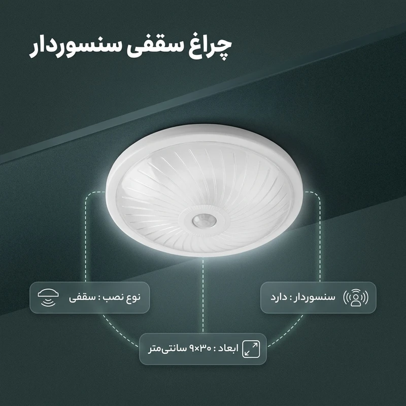 عکس شماره 2 : چراغ سقفی سنسوردار کد1