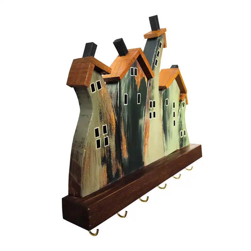 جاکلیدی دیواری چوبی مدل دهکده فانتزی کد 5272