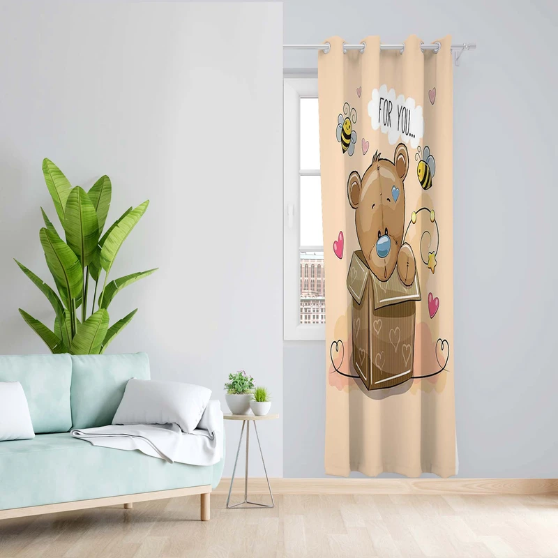 پرده طرح کودک خرسی مدل مخمل پانچی کد 1570 z سایز 140x200 سانتی متر