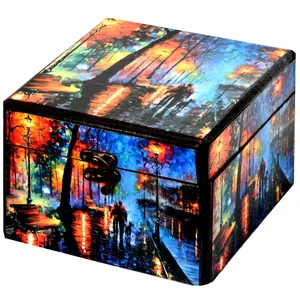 جعبه هدیه چوبی طرح شب بارانی کد 07