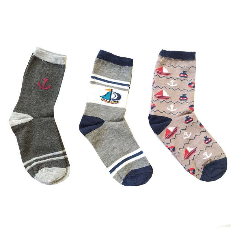 جوراب ساق بلند پسرانه لیمونار گالری مدل ملوان 02 بسته سه عددی