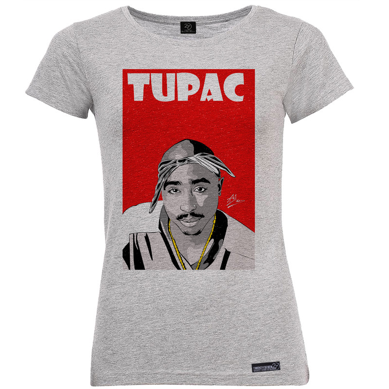 تی شرت آستین کوتاه زنانه 27 مدل Tupac Cartoon Red کد MH1097