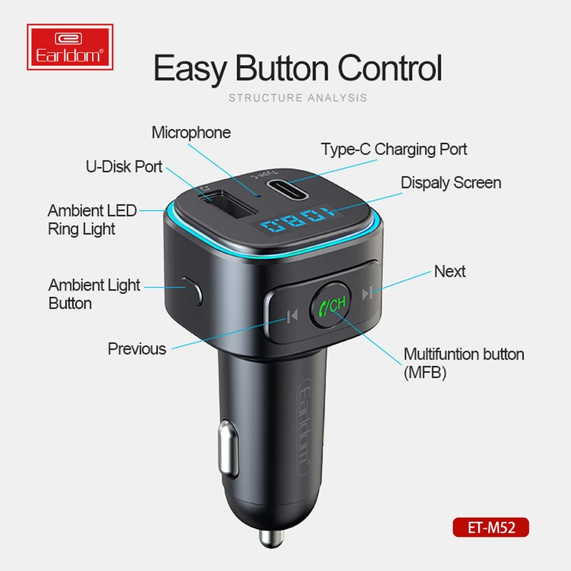 عکس شماره 4 : پخش-کننده اف ام و شارژر فندکی خودرو ارلدام مدل m52