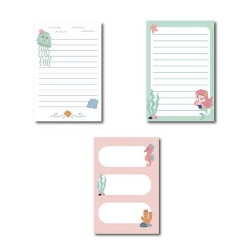 کاغذ یادداشت 50 برگ مدل پری دریایی و اسب دریایی و عروس دریایی مجموعه 3 عددی