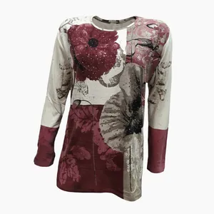 بلوز آستین بلند زنانه مدل موهر طرح گل مردابی