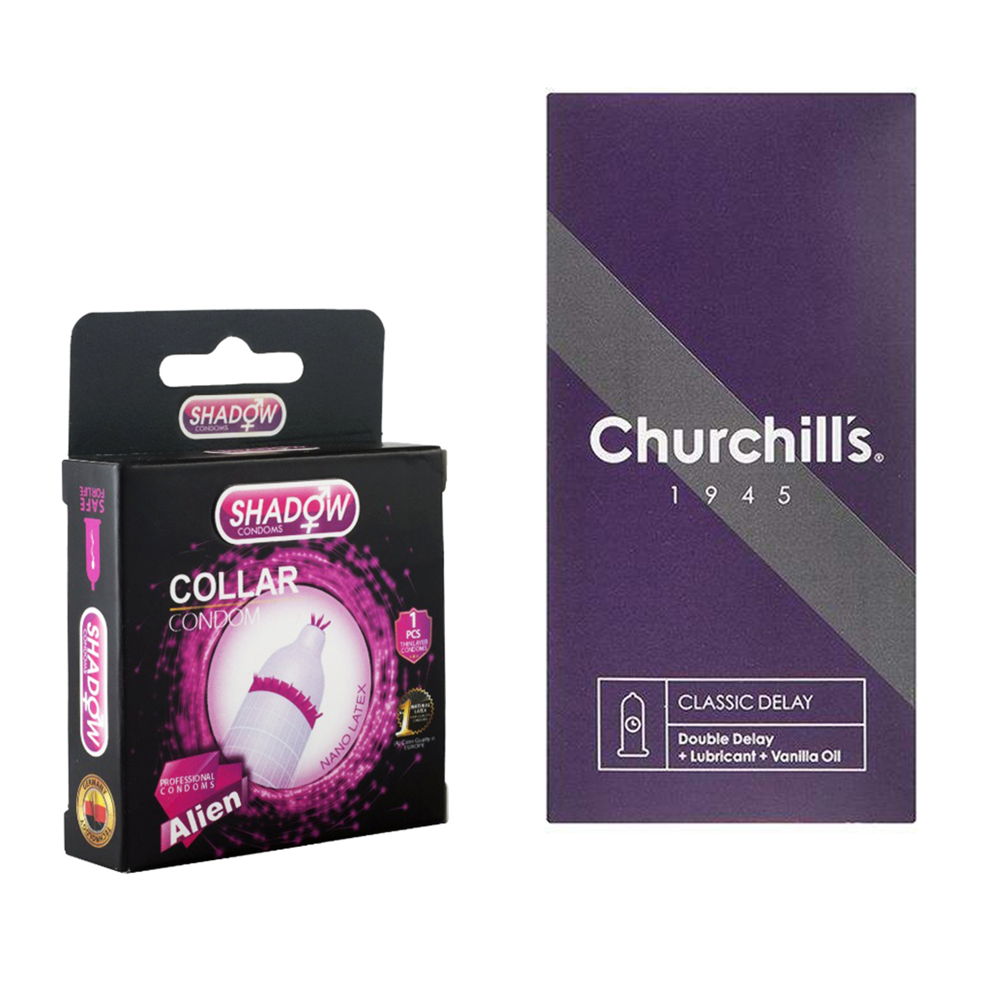 کاندوم چرچیلز مدل Classic Delay بسته 12 عددی به همراه کاندوم شادو مدل Collar