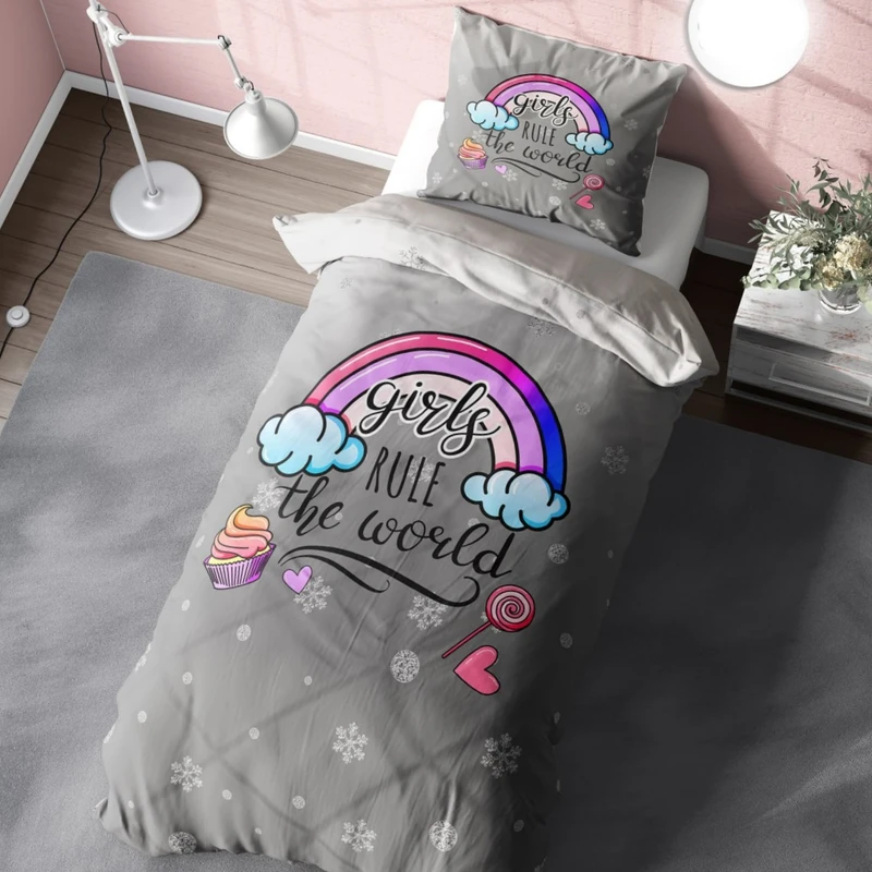 سرویس خواب 1 نفر 4 تکه مدل دخترانه رنگین کمان کد 1073