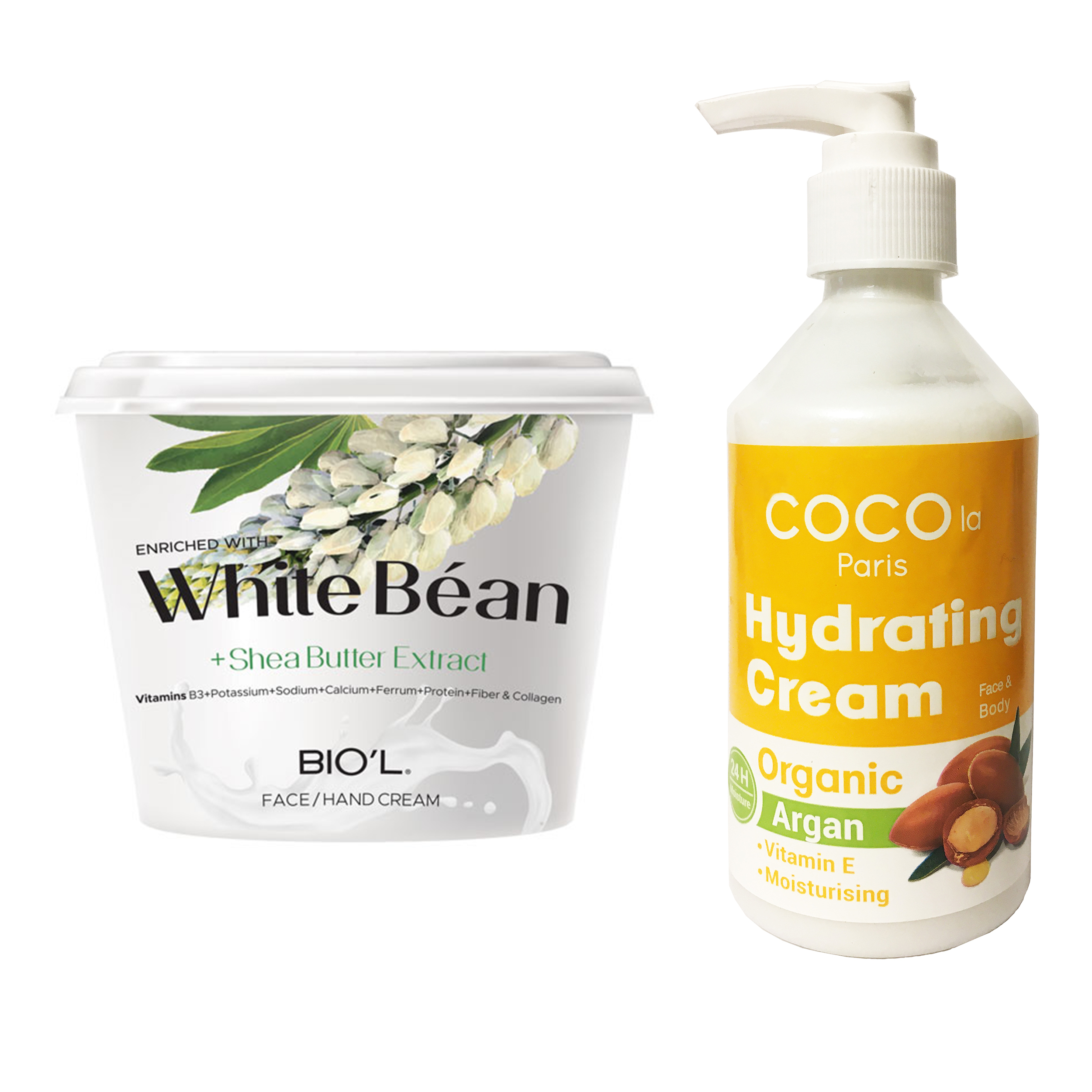 کرم مرطوب کننده بیول مدل White Bean حجم 250 میلی لیتر به همراه کرم آبرسان کوکولا پاریس مدل آرگان حجم ۲۵۰ میلی لیتر 