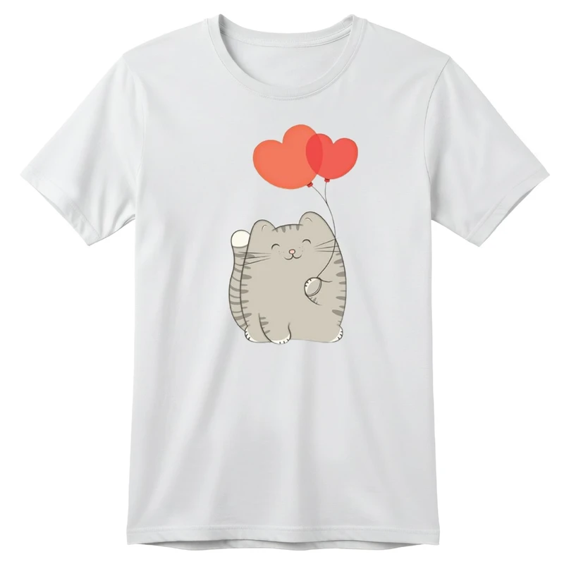 تی‌شرت آستین کوتاه بچگانه مدل گربه و بادکنک قلبی کد p1 