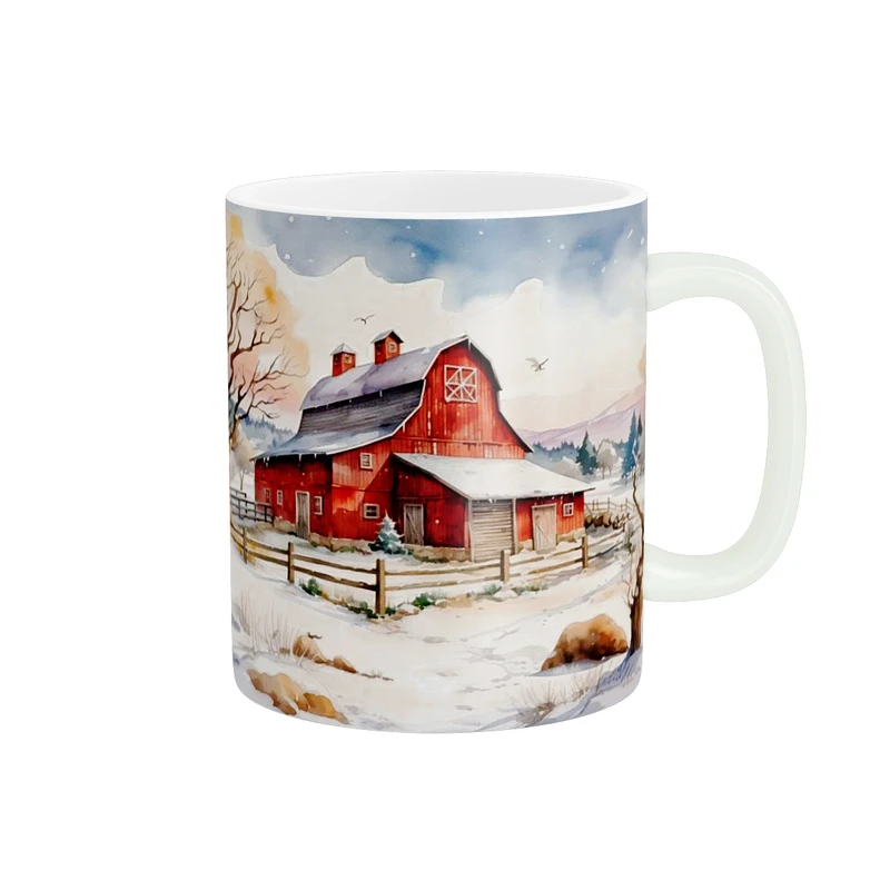 ماگ مدل نقاشی زمستانی کلبه ی جنگلی کد 1354