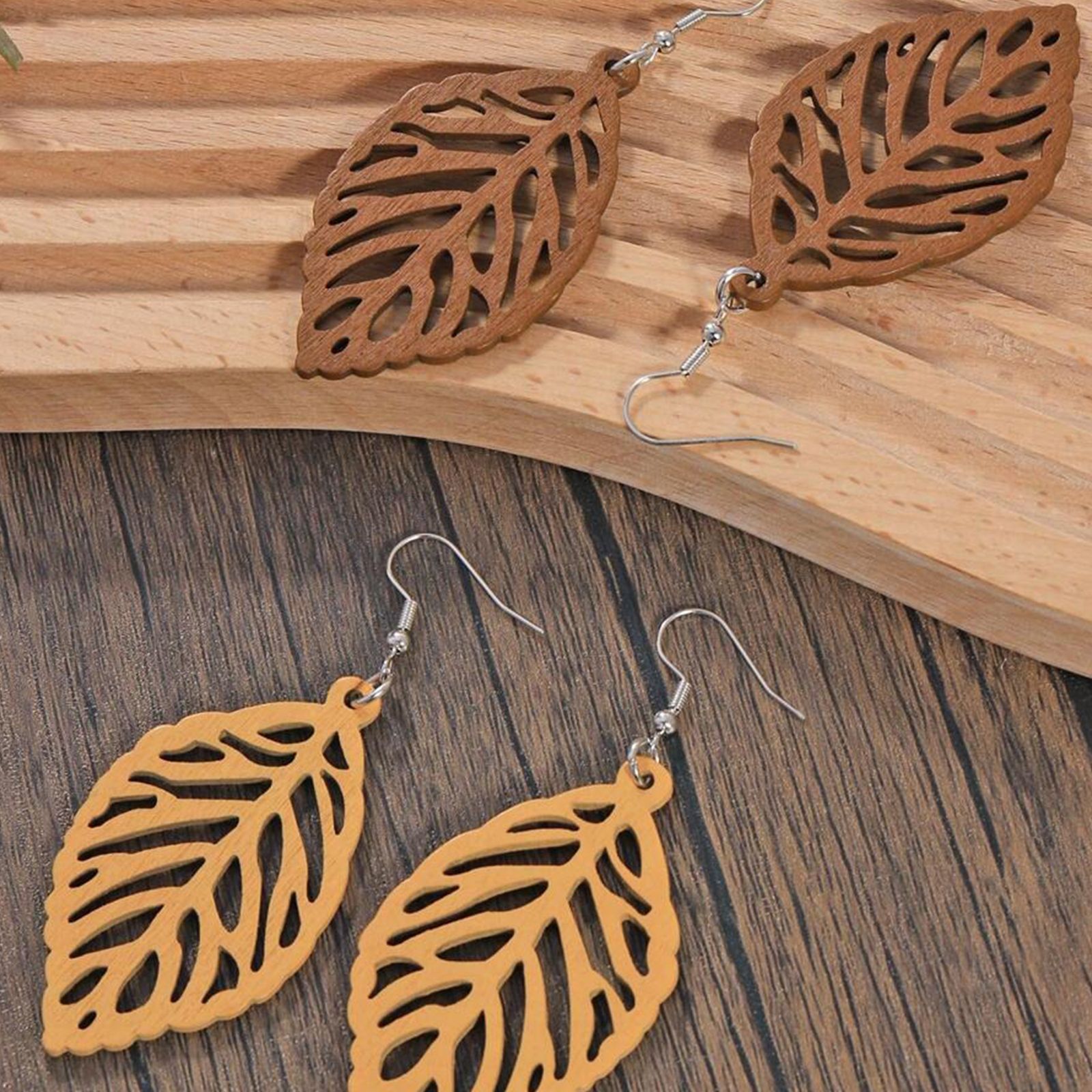 گوشواره زنانه شین مدل برگ چوبی بسته 4 عددی -  - 3