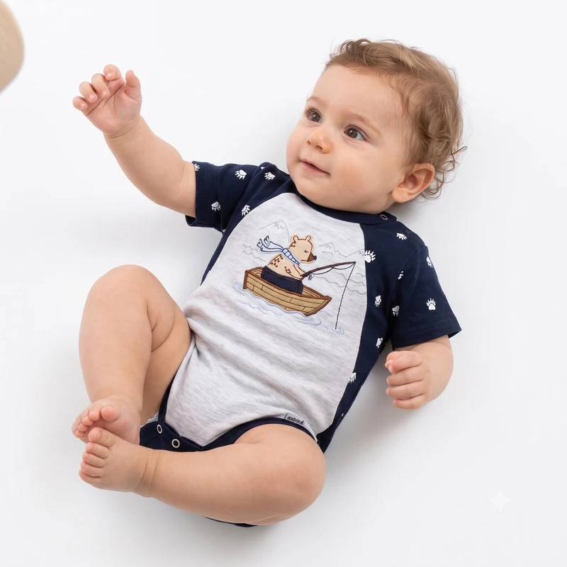 بادی آستین کوتاه نوزادی آدمک مدل خرس ماهيگير کد 040211