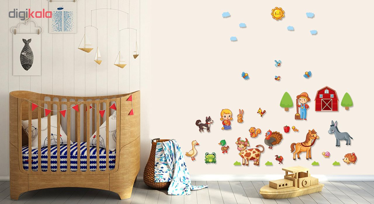 استیکر چوبی باروچین طرح مزرعه سبز حیوانات