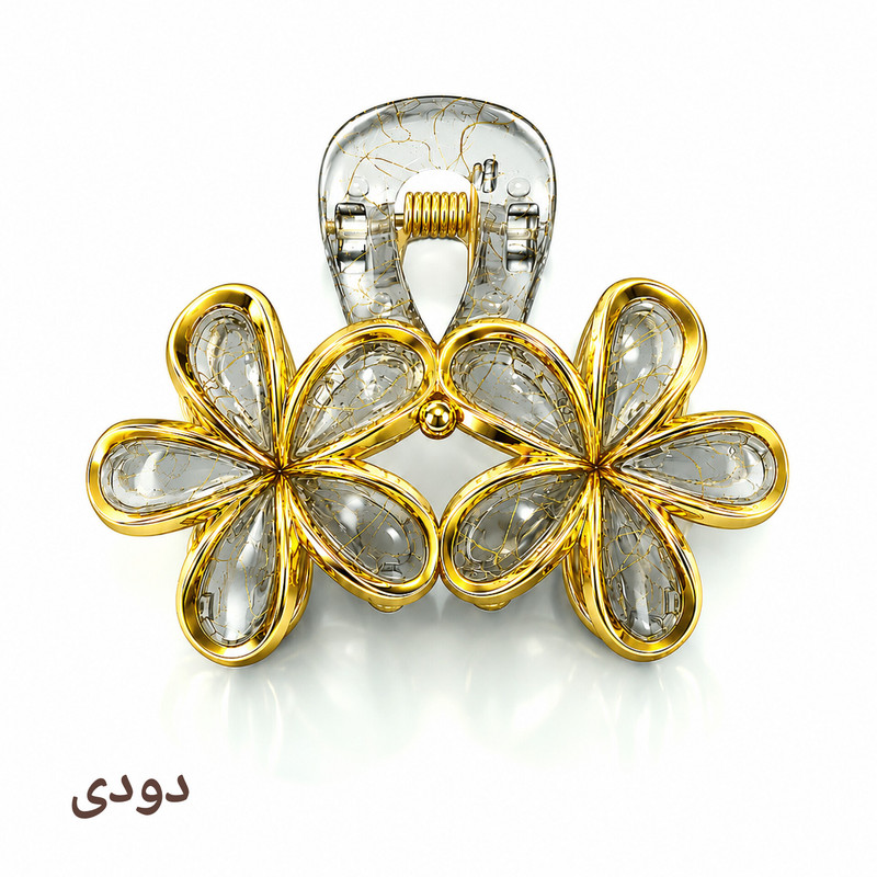 کلیپس مو زنانه مدل دو گل پلومریا کریستالی کد 001