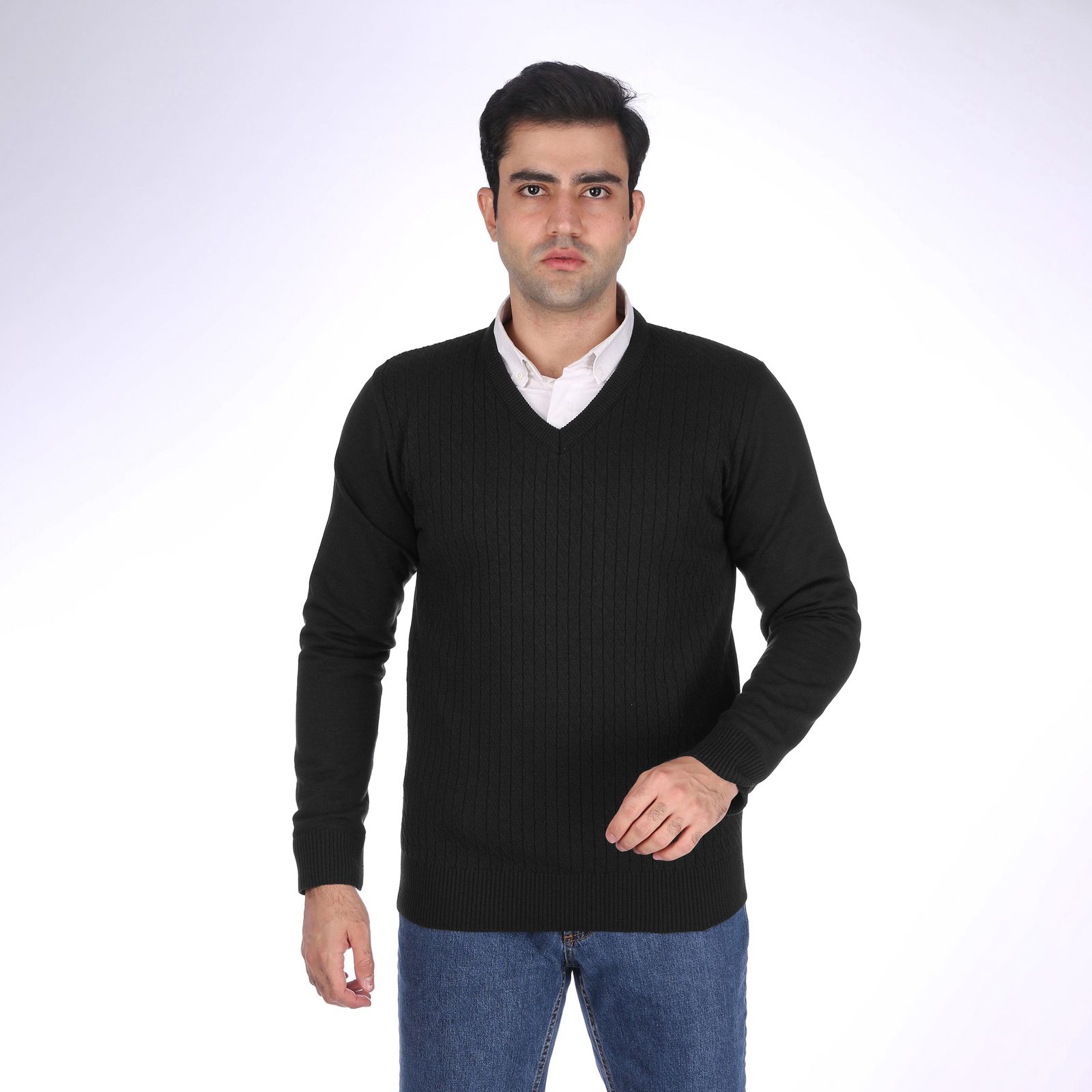 پلیور مردانه تریکو پاییزان مدل ARN یقه هفت رنگ مشکی -  - 2