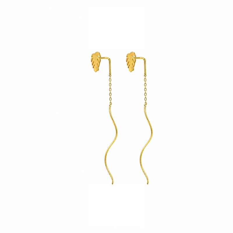 گوشواره بخیه‌ای طلا 18 عیار زنانه مان گالری مدل برگ چنار کرلی کد EA01-0028200