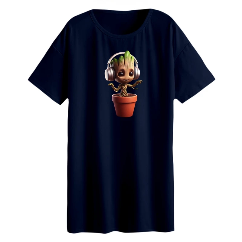 تی شرت لانگ زنانه مدل گروت و گلدان