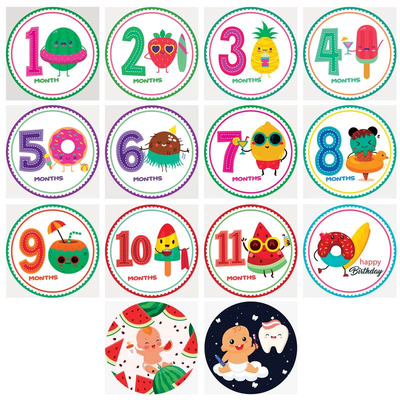 استیکر مدل ماهگرد نوزاد طرح میوه‌های تابستانی مجموعه 14 عددی