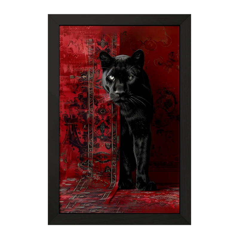 تابلو مدل ببر سیاه و نقش فرش کد F5056