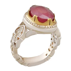 انگشتر نقره مردانه بازرگانی میلادی مدل رکاب دست ساز سنگ یاقوت کد AM_2822