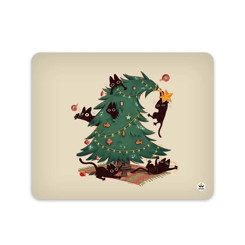 ماوس پد شادیت مدل گربه و درخت کریسمس کد1096 سایز 24*19 سانتی متر
