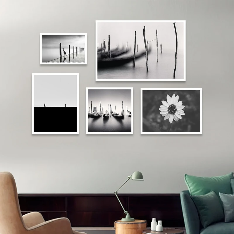 تابلو بکلیت مدل طرح پل چوبی و گل بابونه W-1065  مجموعه 5 عددی