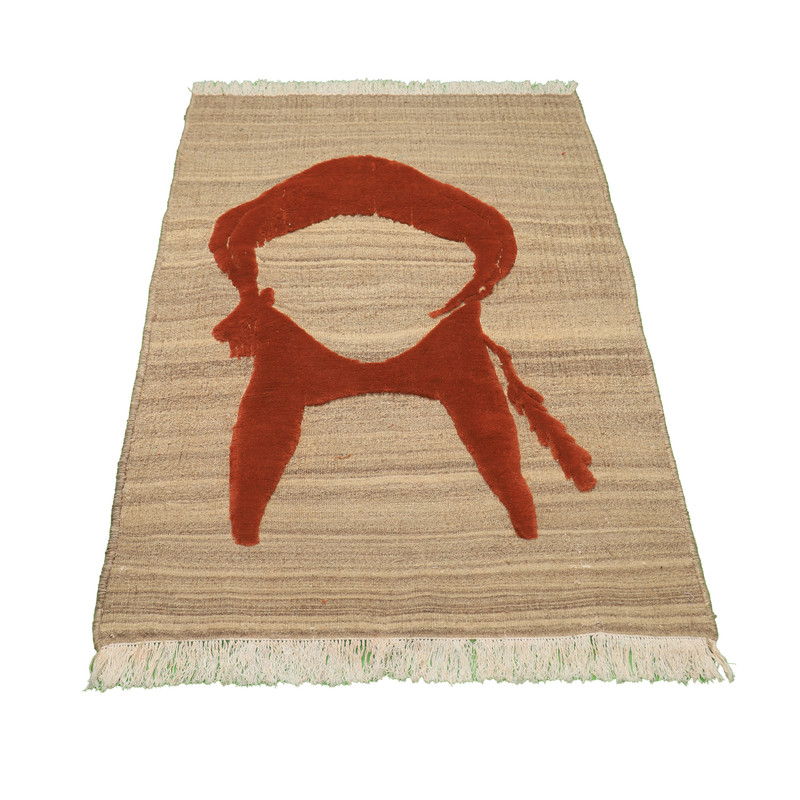 گلیم فرش دستبافت یک و نیم متری مدل بز شوشتر زمینه کرم کد 4031239