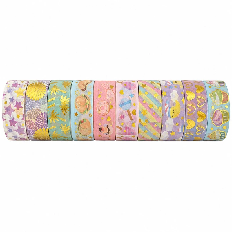 چسب کاغذی مدل واشی طلاکوب فانتزی عرض1.5 سانتی متر کد04 بسته 10 عددی