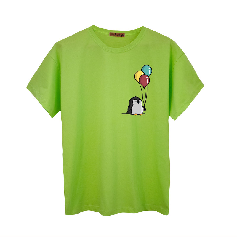 تی شرت آستین کوتاه زنانه مدل پنگوئن رنگ سبز 