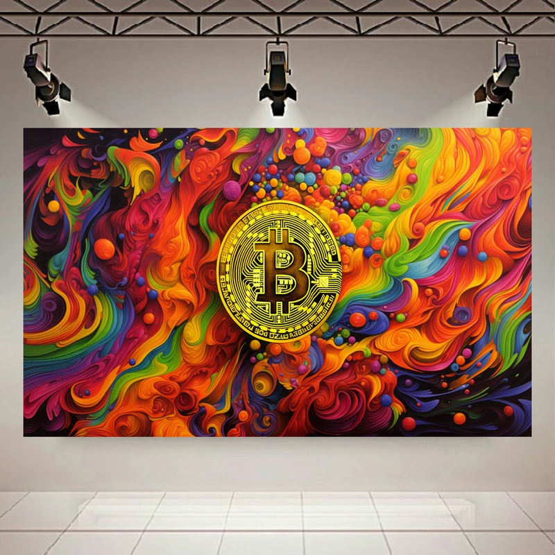 پوستر طرح مخمل موج رنگارنگ مدل بیت کوین کد AR304809