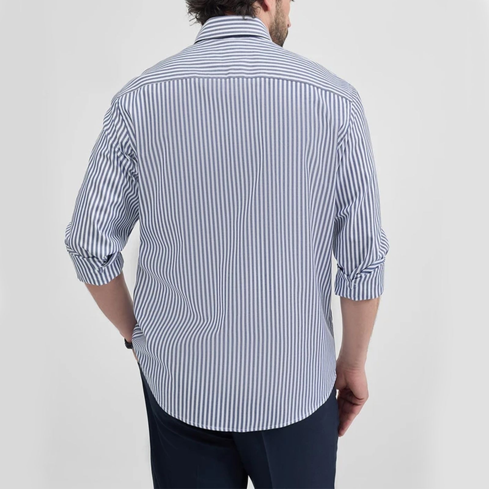 پیراهن آستین بلند یقه دکمه دار مردانه کروم مدل راه راه لینن 2510114 - - 6