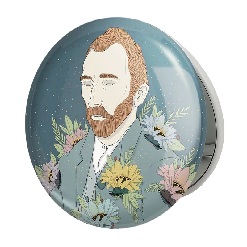 آینه جیبی خندالو طرح سلف پرتره ونگوگ  مدل تاشو کد 3734 