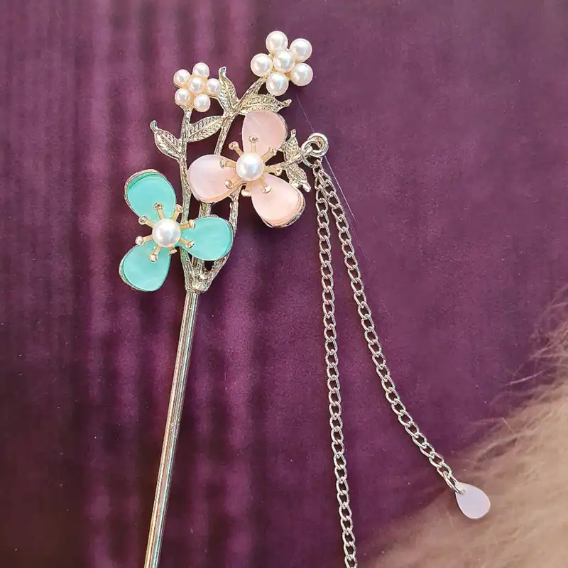 گیره مو زنانه مدل کانزاشی ژاپنی دوگل آویزدار کد brg 35k07