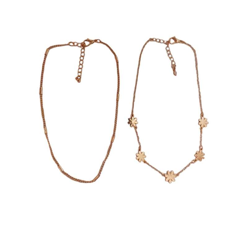 پابند زنانه مدل گل و زنجیر مجموعه 2 عددی