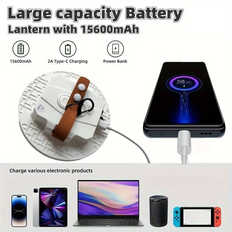 چراغ کمپینگ و پاوربانک مدل LED-15600mah با نور 3 حالته