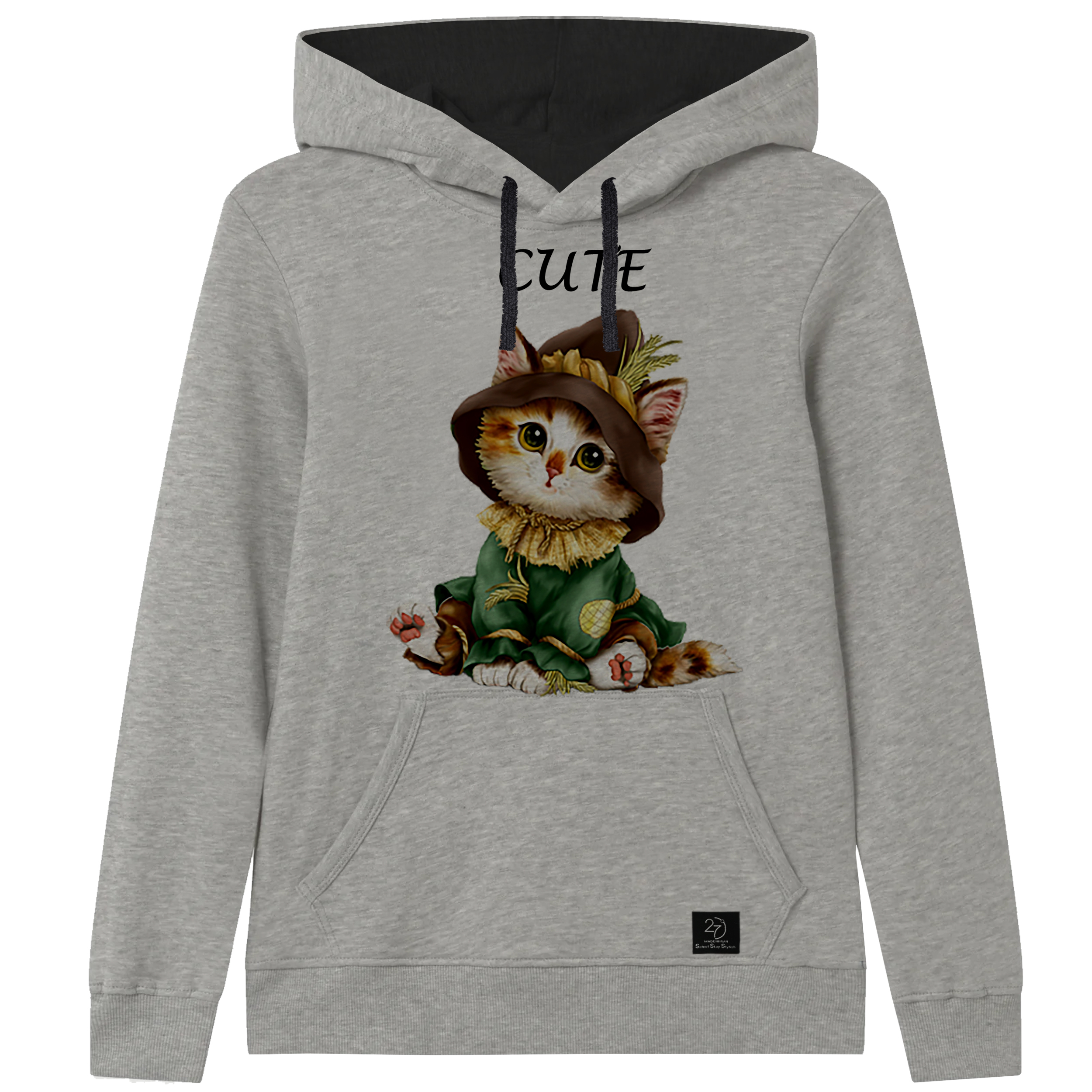 هودی دخترانه 27 مدل cute cat کد B03 رنگ طوسی