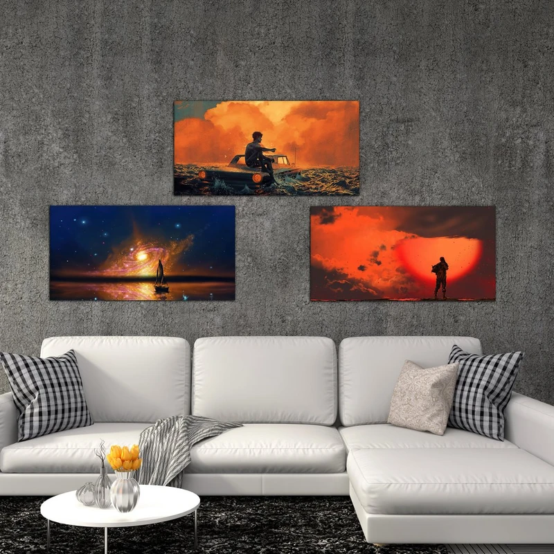 تابلو شاسی بکلیت طرح کهکشانی و غروب خورشید مدل SH-555 مجموعه 3 عددی