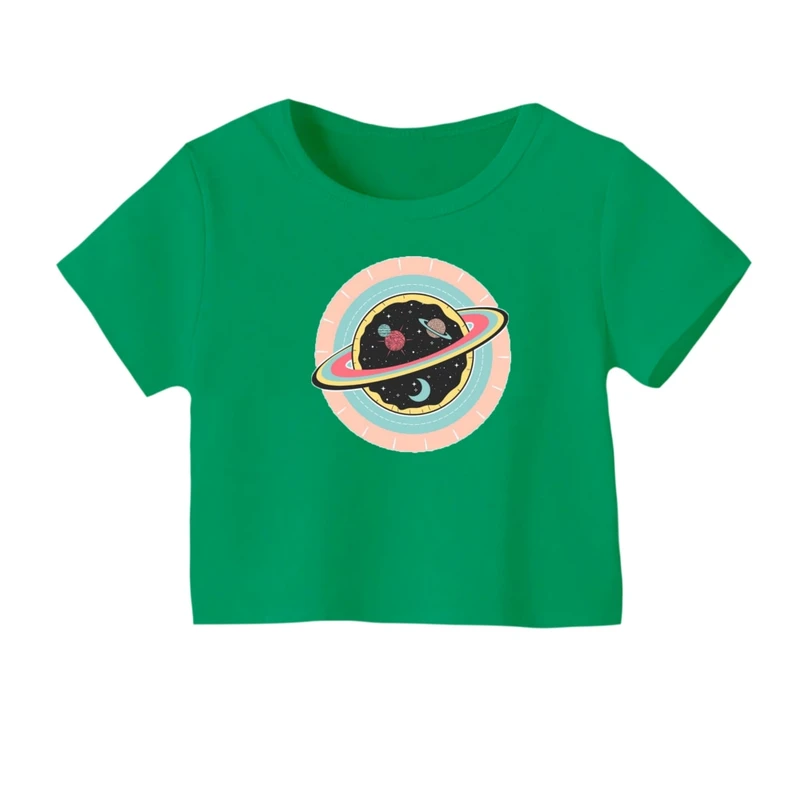 کراپ‌ تی‌شرت آستین کوتاه زنانه مدل سیاره