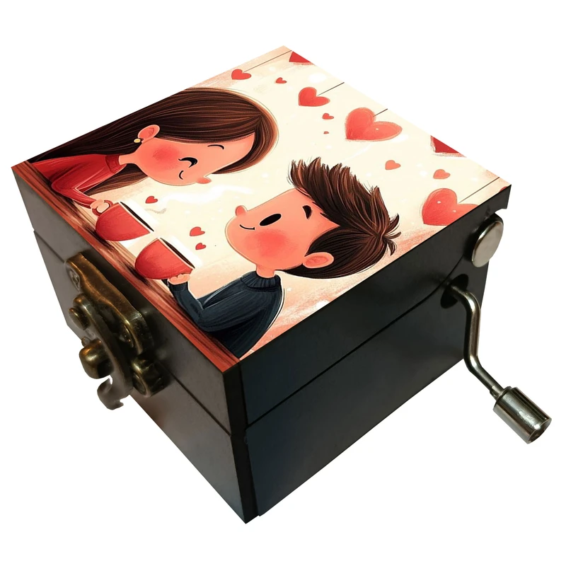جعبه موزیکال مدل هندلی طرح عشق قلب دختر و پسر کد 3048