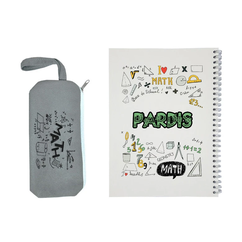 دفتر مشق 50 برگ طرح ریاضی مدل پردیس به همراه جامدادی