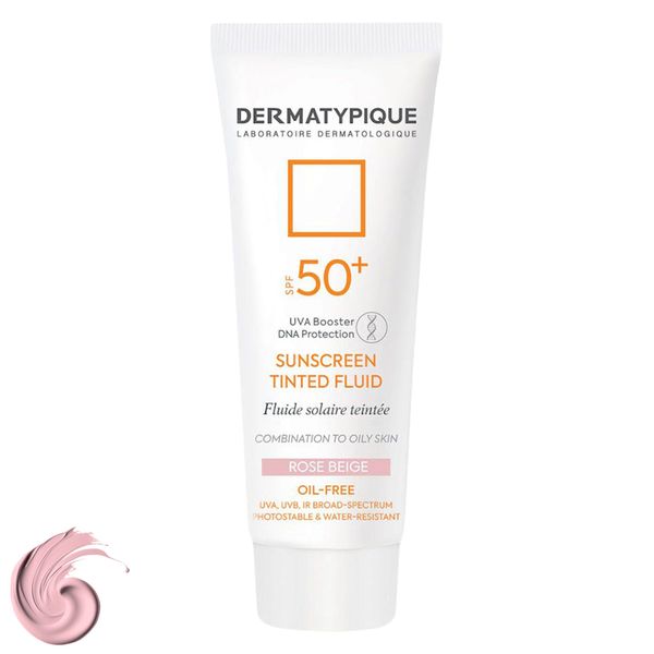 تجریه خرید فلوئید ضدآفتاب رنگی درماتیپیک، 50 SPF، مدل TINTED FLUID، مناسب پوست مختلط تا چرب تنالیته رنگ خیلی روشن و حجم 50 میلی‌لیتر، محافظت کننده در برابر اشعه UVA، UVB، IR، ضد آب، فاقد چربی، محافظ DNA سلولی، تنظیم کننده چربی و ضد پیری پوست، با ماندگاری 2 ساعته