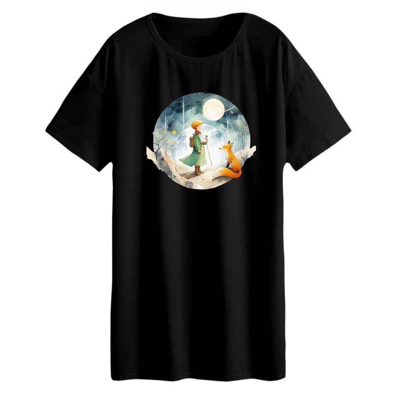 تی شرت لانگ زنانه مدل شازده کوچولو و ماه