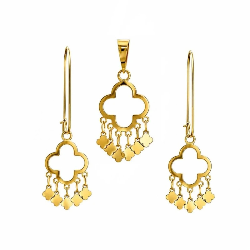 نیم ست طلا 18 عیار زنانه دوست خوب مدل شرابه ای Dk9724