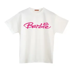 تی شرت آستین کوتاه زنانه مدل تکست باربی رنگ سفید