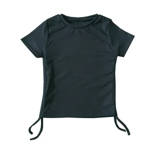 کراپ‌تاپ آستین کوتاه زنانه مدل بغل گت رنگ مشکی