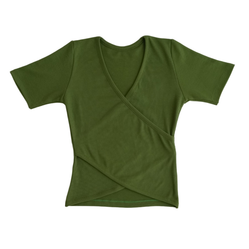 کراپ تاپ آستین کوتاه زنانه مدل کبریتی چپ و راستی رنگ سبز