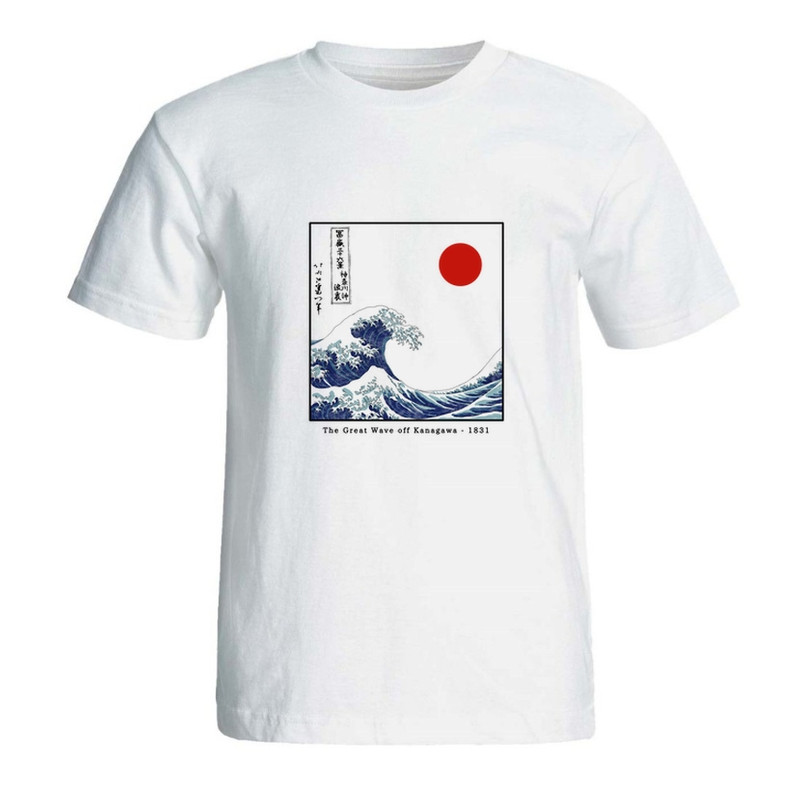 تی شرت آستین کوتاه زنانه مدل نقاشی کلاسیک ژاپنی طرح موج بزرگ
