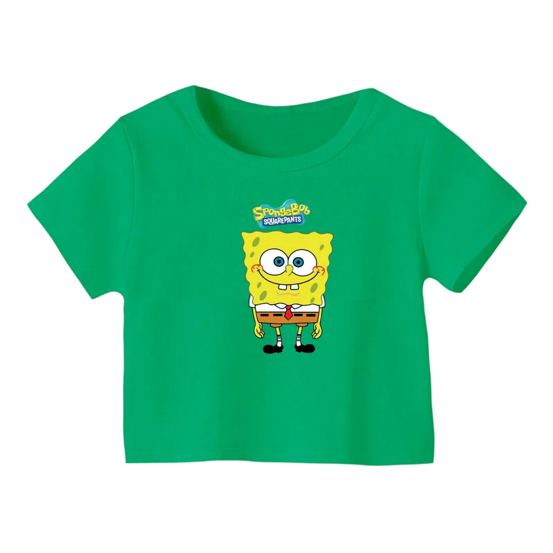 کراپ‌ تی‌شرت آستین کوتاه زنانه مدل باب اسفنجی کد ۳