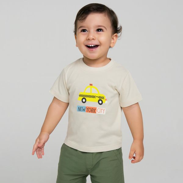 تی شرت آستین کوتاه پسرانه مون‌سا مدل تاکسی رنگ سفید